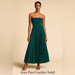 Jean Paul Gaultier Green Pleated Strapless Maxi Sundress | Size S